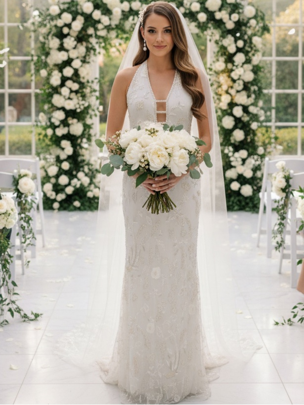 Ivory Halter hand beaded, and embroidered Attitudes by Debra Gown. STUNNING!! - Picture 12 of 14